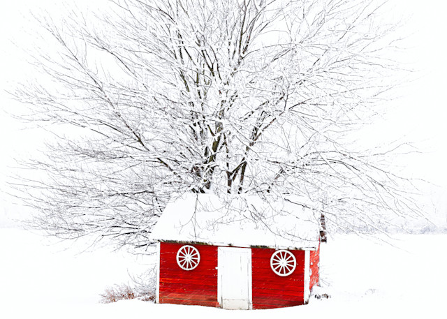 Red Cabin In The Snow Photography Art | Francois De Melogue