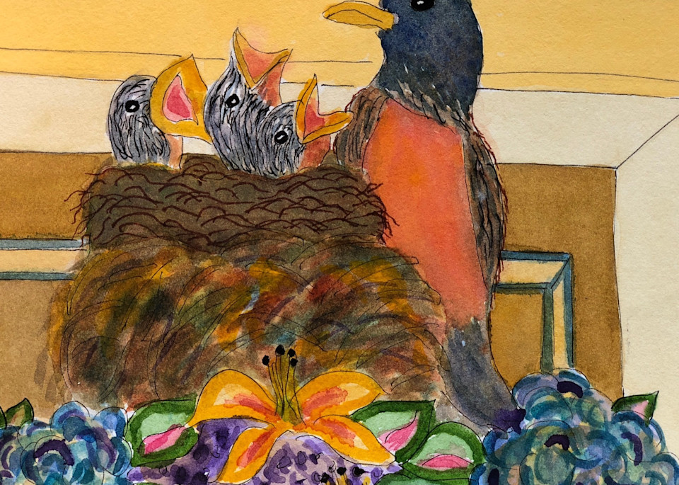 5 April Robins At The Door Art | Becki Thomas Art