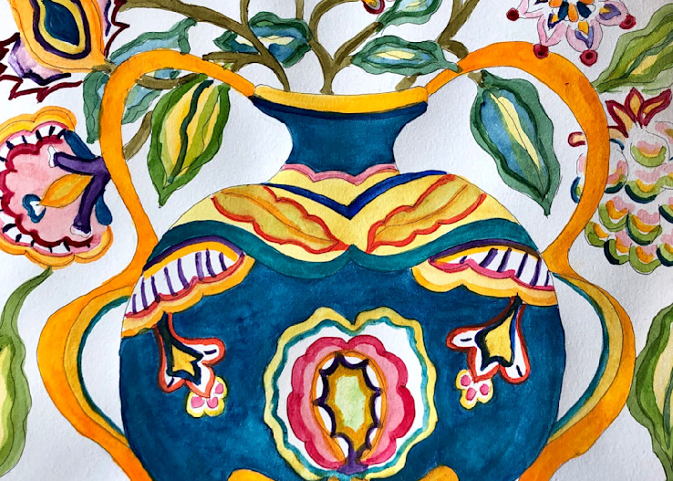 Italian Vase With Fanciful Flowers Art | Becki Thomas Art