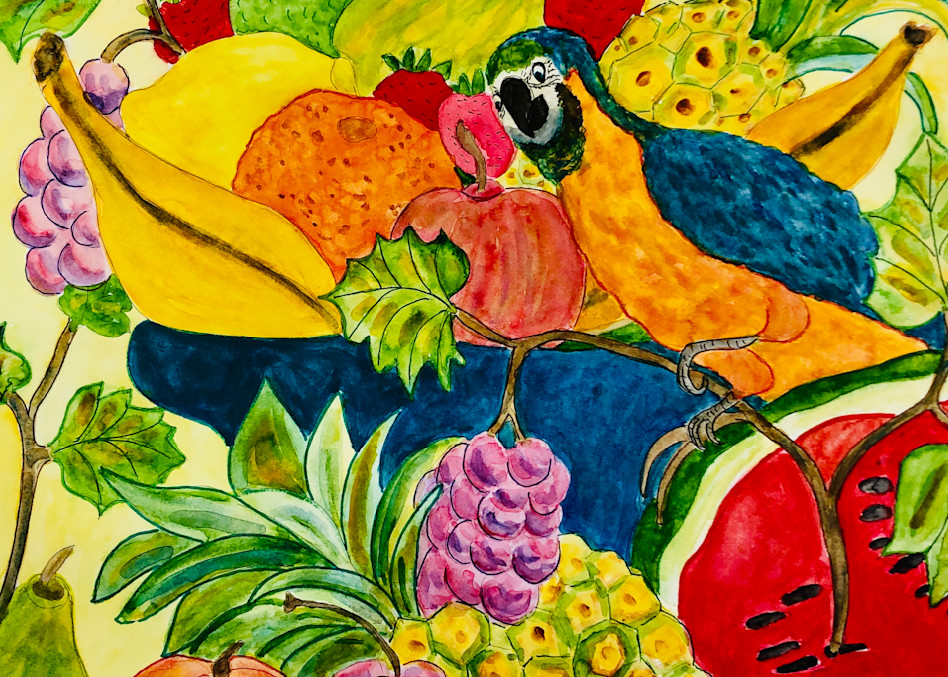 Parrot In A Fruit Bowl Art | Becki Thomas Art