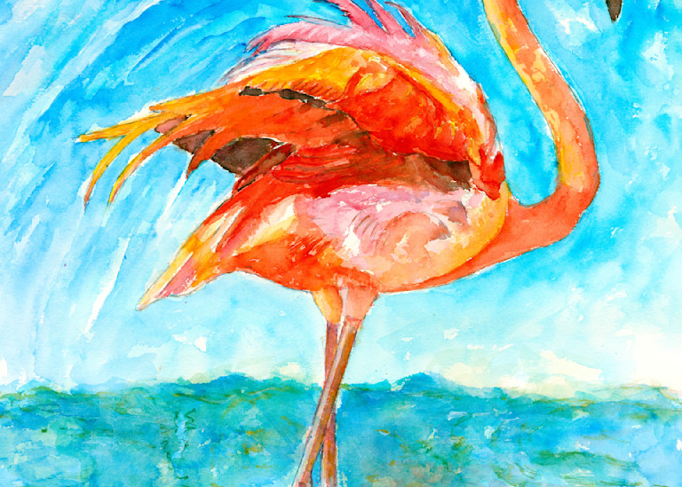 Flamingo Wading Watercolor Print | Claudia Hafner Watercolor