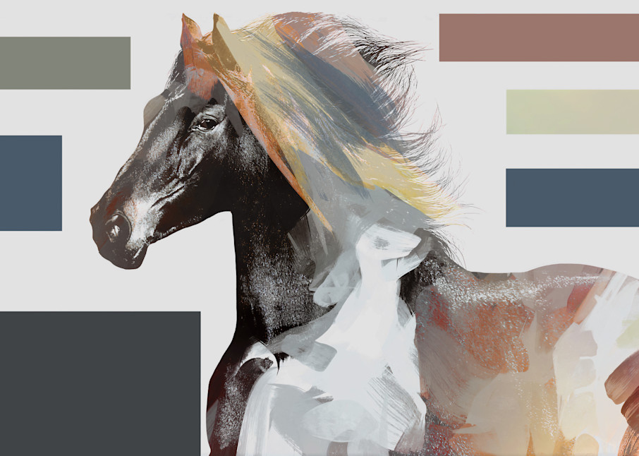 Tan Abstract Colorful Modern Horse Block Painting Art 4 Art | Irena Orlov Art