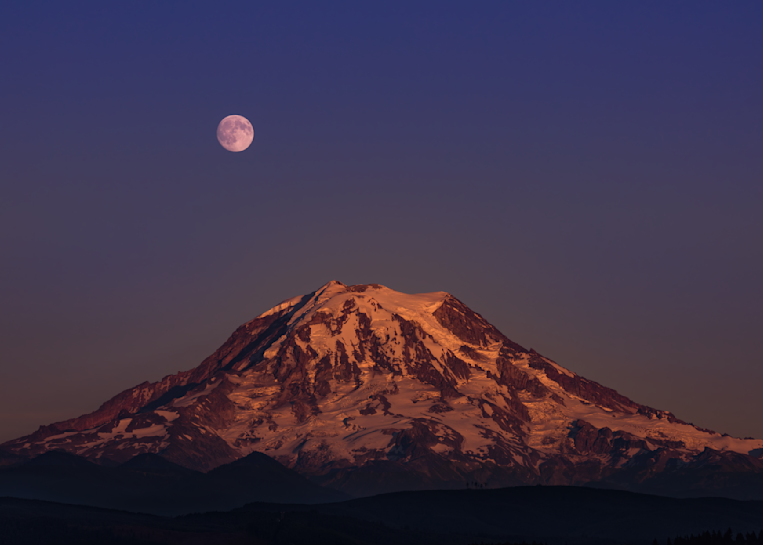 Moon Over Mt.Rainier Photography Art | johnnelson