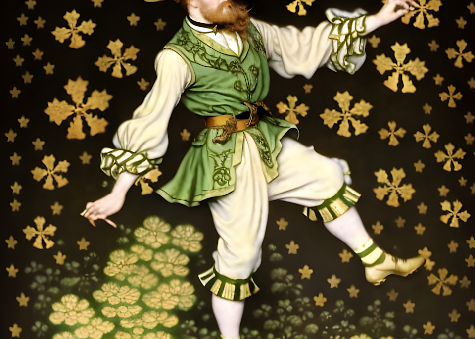 Irish Leprechaun Dancing With Golden Shamrocks Photography Art | Robert Harrison Fine Art