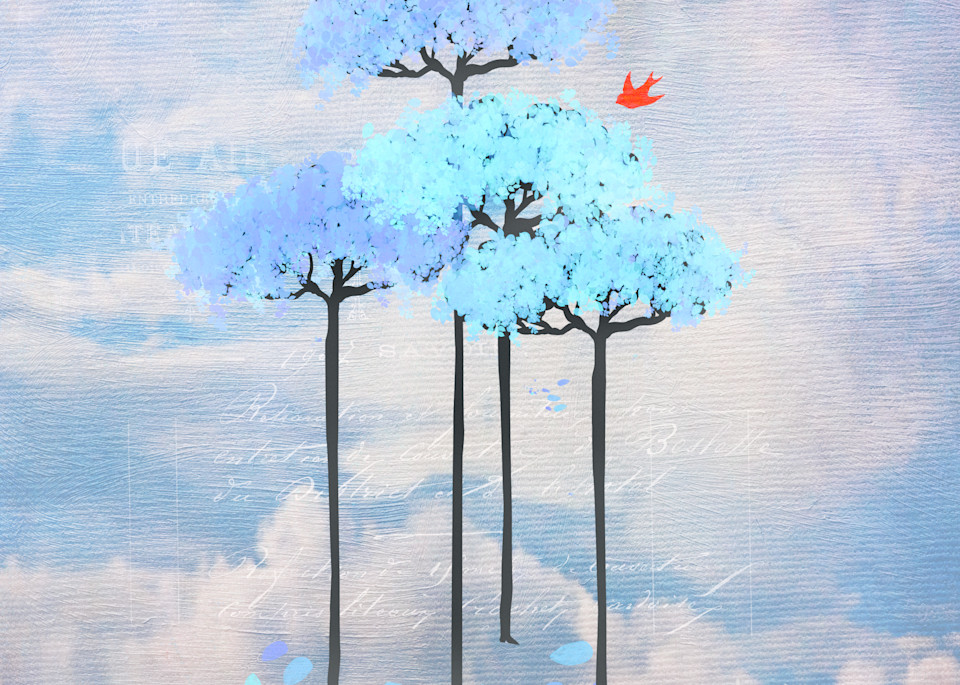 Redbird & The Sky Trees Throw Pillow Art | Karen Hutton Fine Art