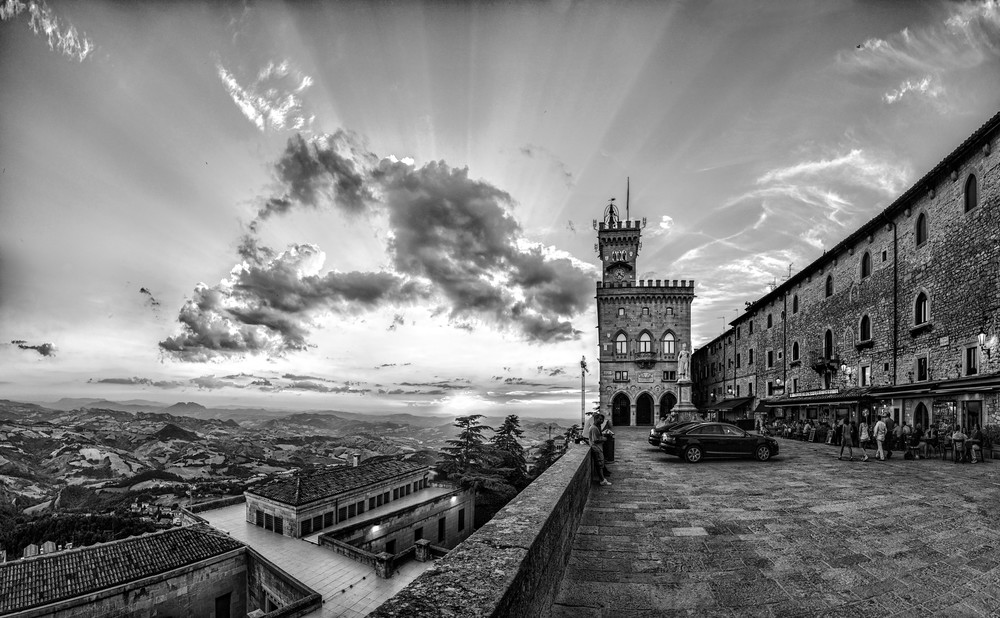 Church And Sunset   San Marino   Italy B&W Photography Art | Northern Light