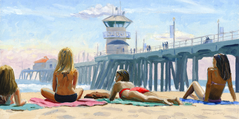 Girls Sunbathing Near Huntington Pier
