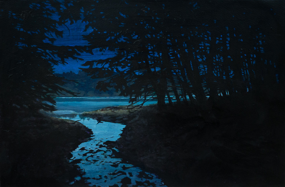 Nocturne, California, Lake, Bon Tempe Lake, Landscape, Acrylic, Acrylic Painting