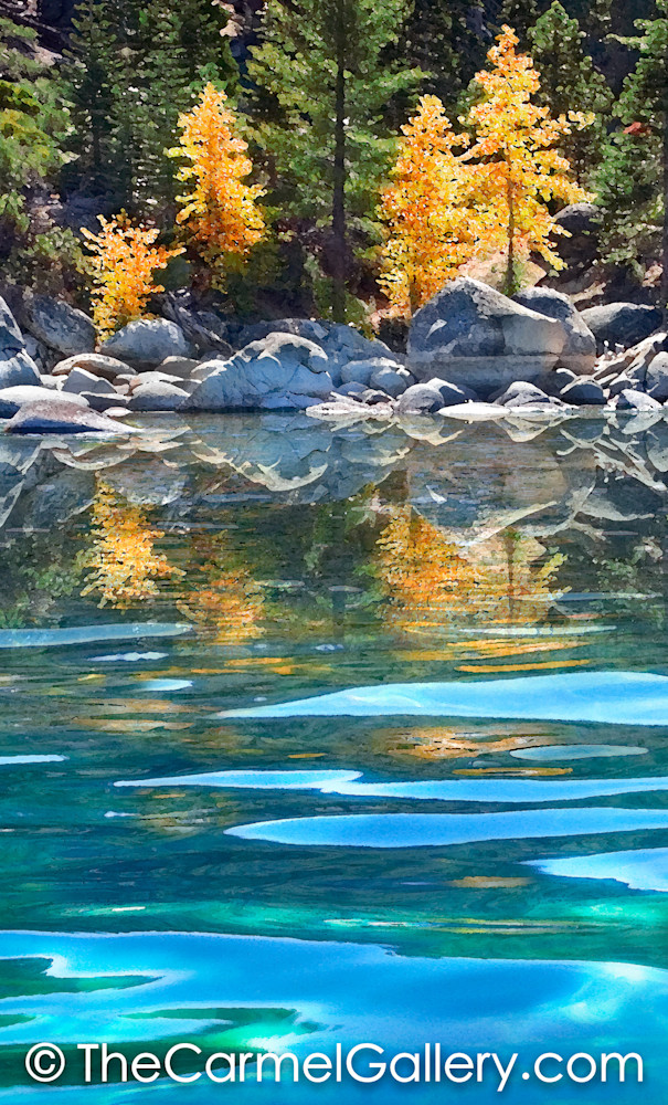 Autumn aspen reflection in Lake Tahoe art prints