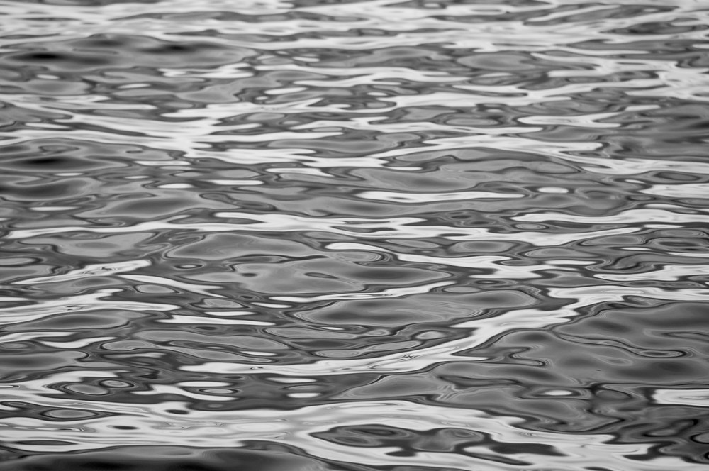 REFLECTIONS IN WATER RIPPLES BW, SANTA CRUZ ISLAND, CALIFORNIA