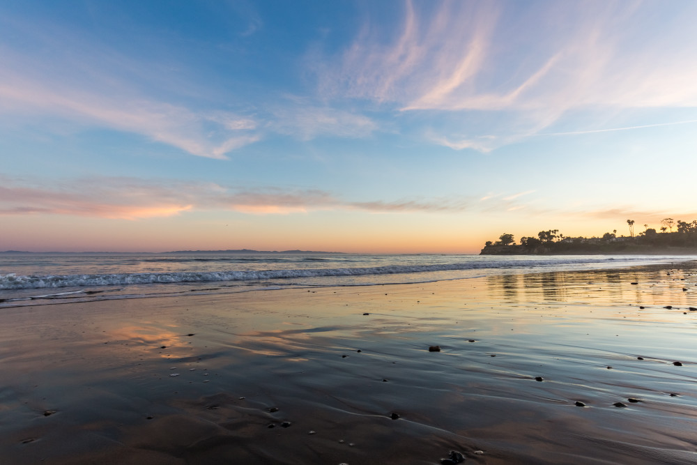 Santa Barbara Sunset Reflection on Wet Sand Photograph For Sale As Fine Art
