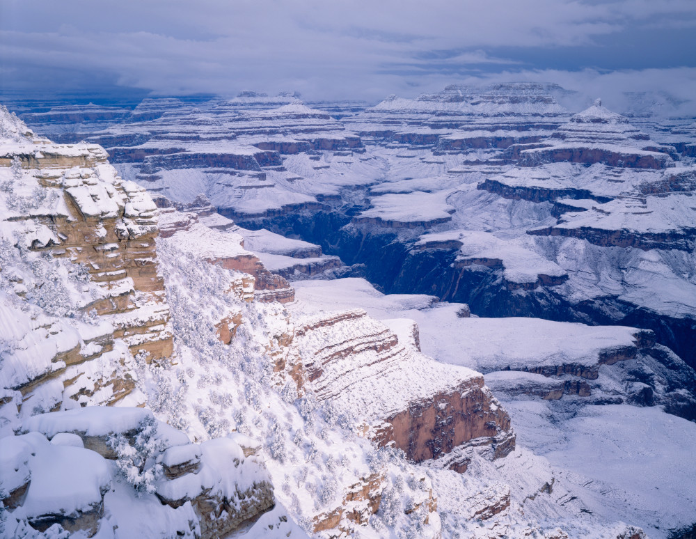 Cold winter snow covering the Grand Canyon