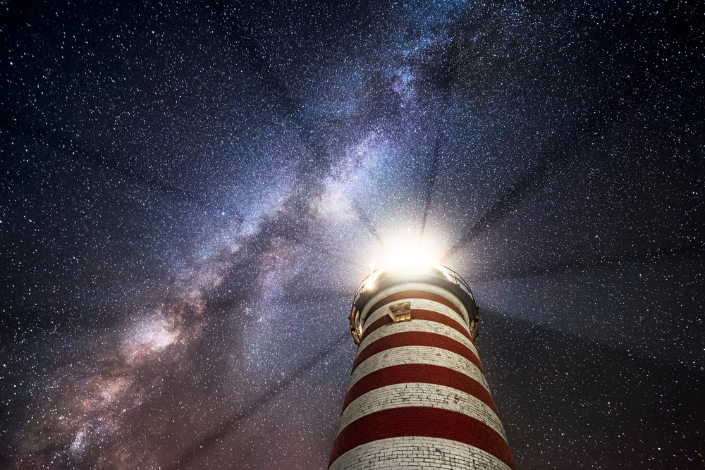 Shadow Rays II, View of the Milky Way seen through the  Shadow Rays cast by West Quoddy Head Light