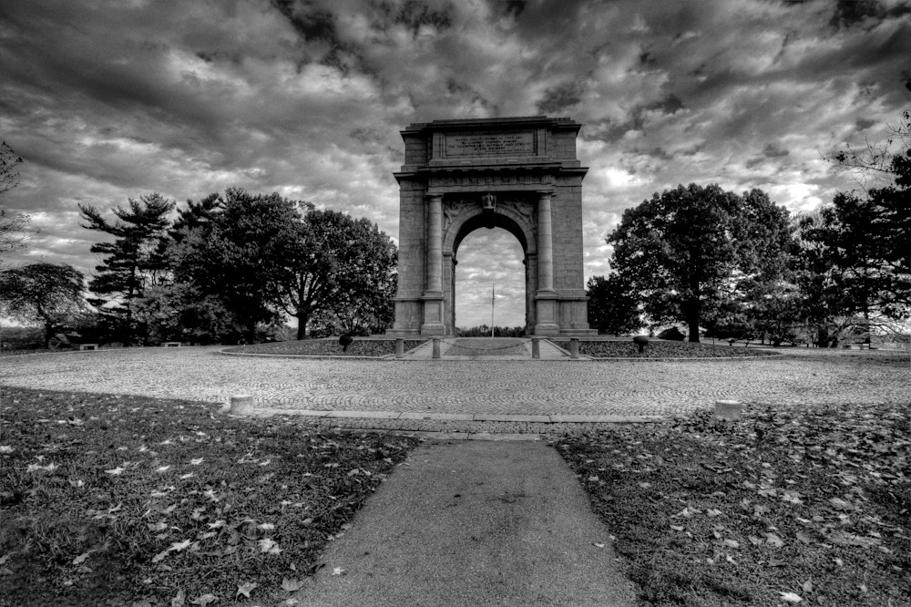 A Black and White Fine Art Photograph of the National Monument n Valley Forge by Michael Pucciarelli