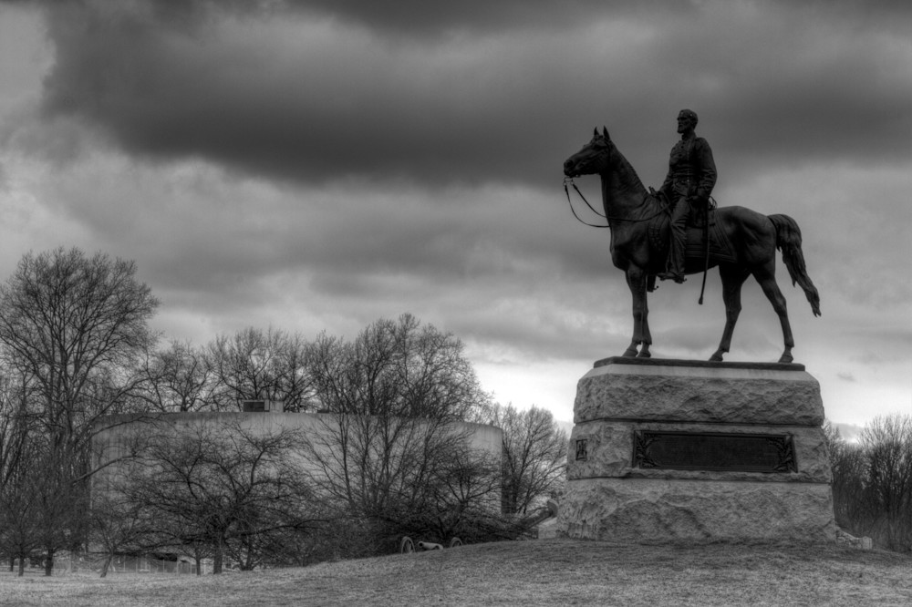 A Black and White Fine Art Photograph of a Historical Chariot in Gettysburg Military Park by Michael Pucciarelli