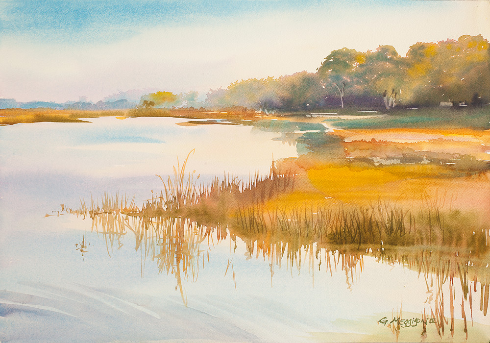 Morning Light on the Marsh 1 | Watercolor Landscapes | Gordon Meggison IV