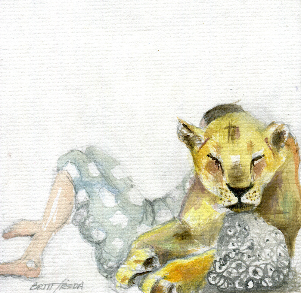 Girl and Lion napping 