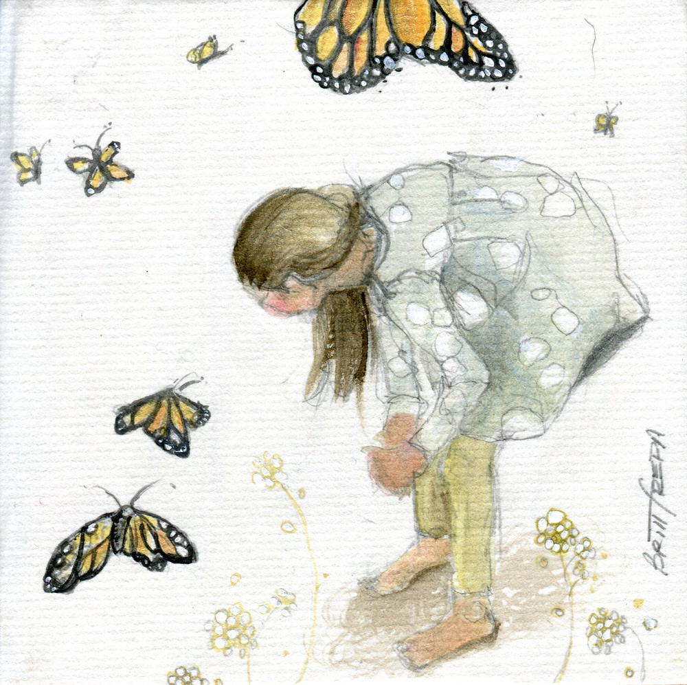 Monarch Butterflies and Girl