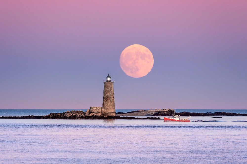 Full Moon at Whaleback Light, off the coast of Kittery Point, Maine, near Portsmouth, NH