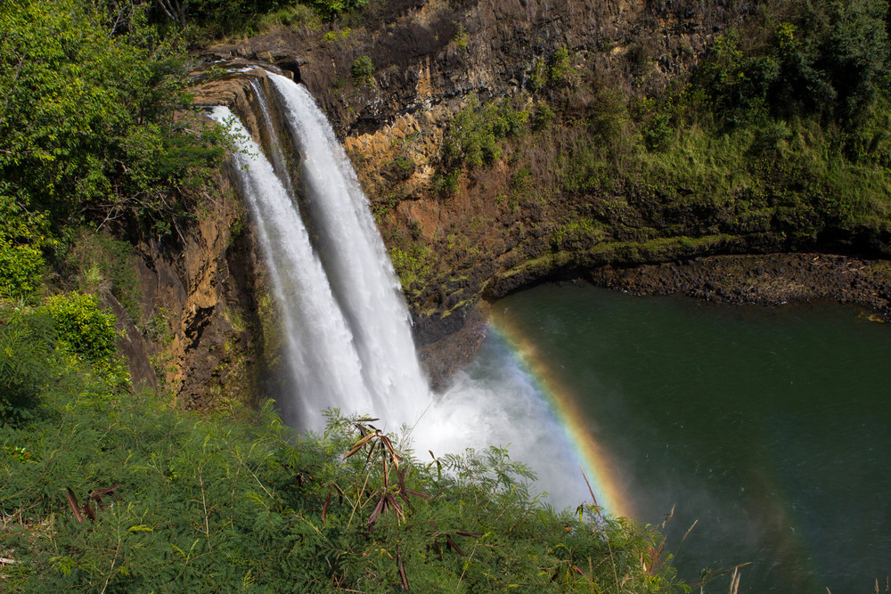 Wailua Falls, rainbow, Kauai