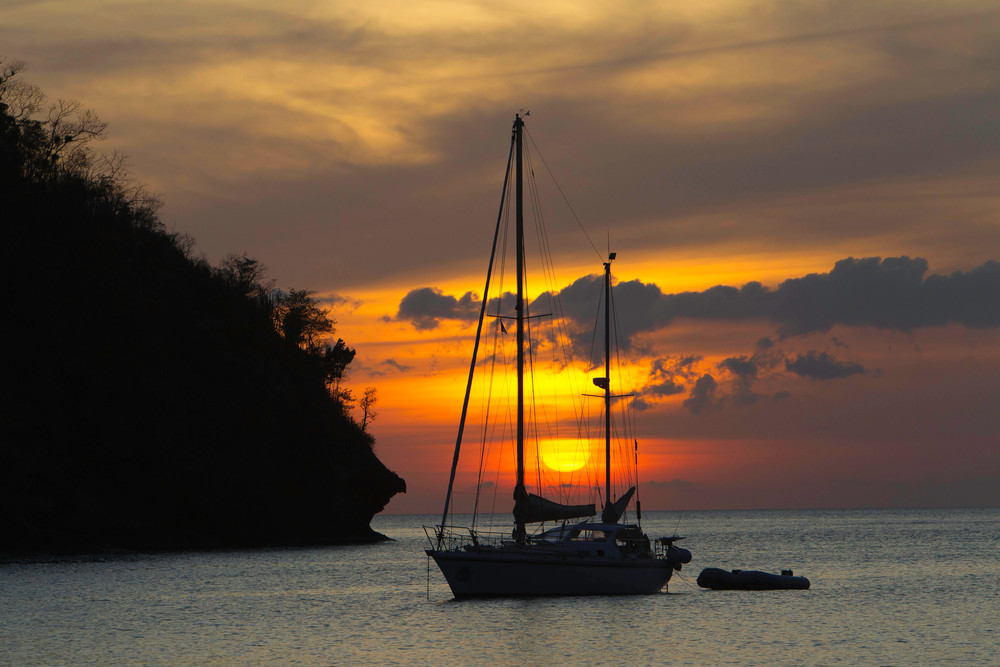 sunset with boat, St Lucia, Marigot Bay