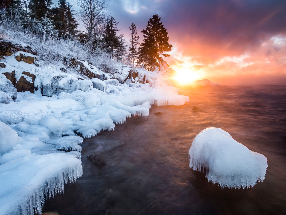 Frigid sunrise along Lake Superior