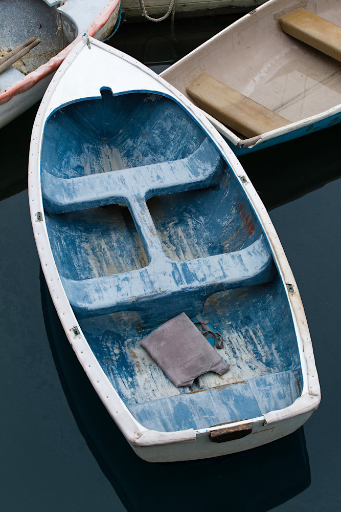 Bar Harbor Skiff II, Large Vertical Blue Rowboat Photograph, Boat Photography Print by Katherine Gendreau