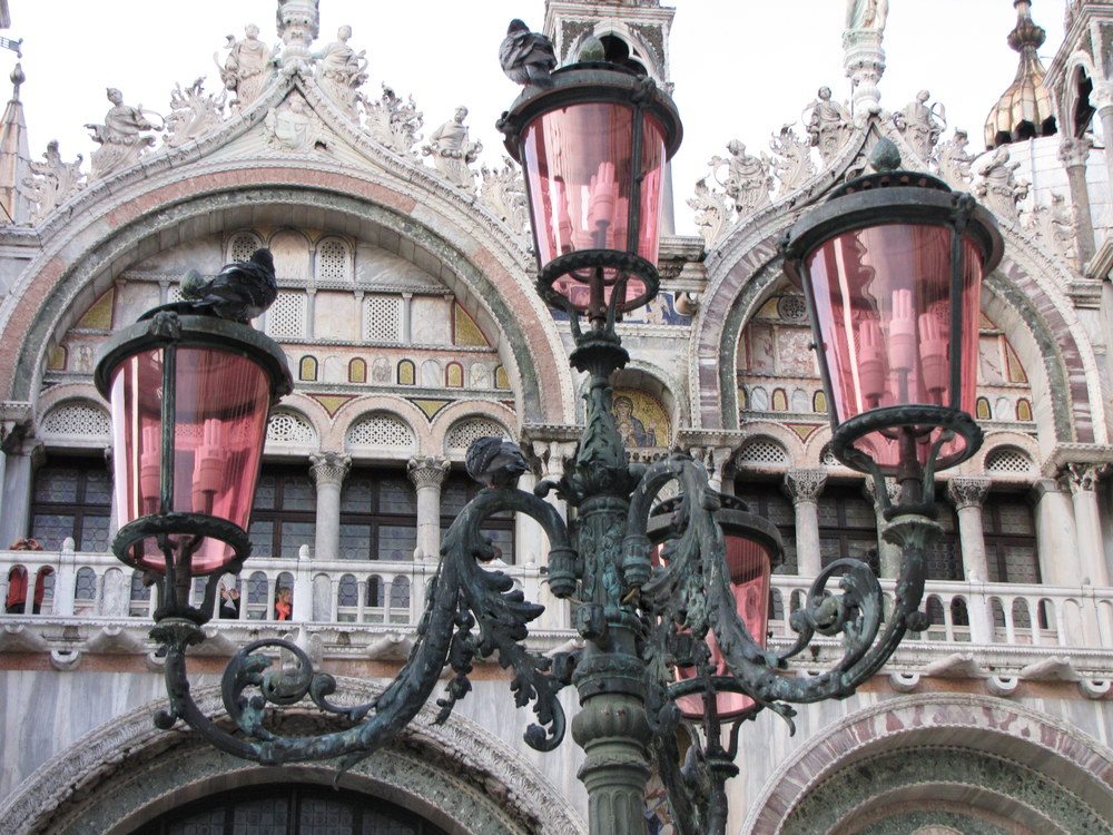 venice pink lampposts italy photograph