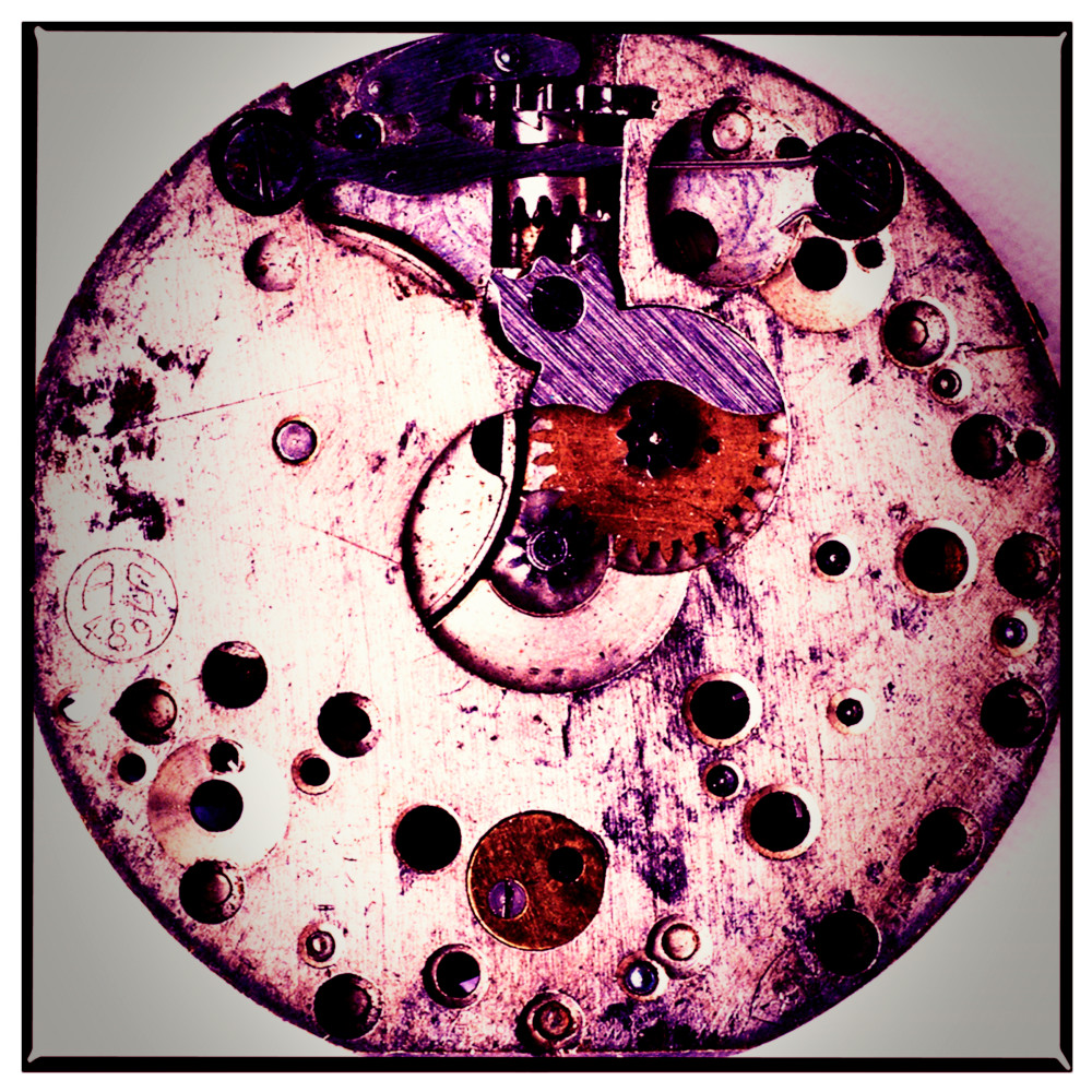 Photograph of broken watch rendered in simulated Fui Sensia Red film