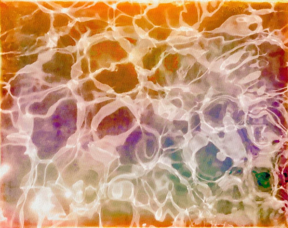 ABSTRACT COLOR PHOTOGRAPH OF LIGHT STRIKING WATER IN SWIMMING POOL