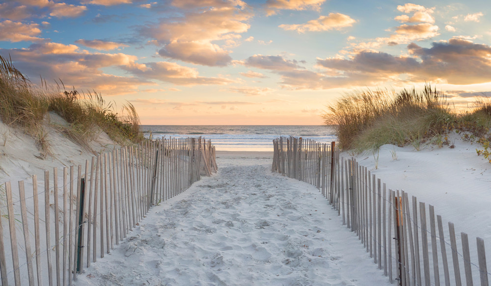 "Second Beach Sunset" Fine art, Rhode Island panoramic beach sunset photograph by Katherine Gendreau.