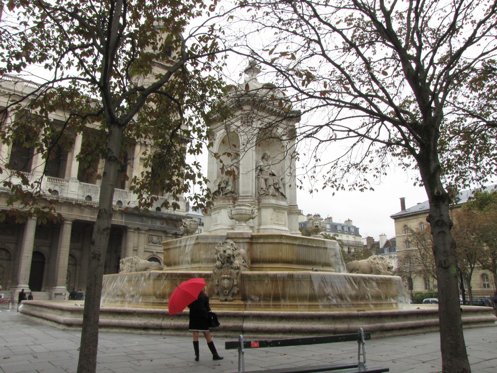 St. Sulpice Fountain And A Bit Of Red Photography Art | Photoissimo - Fine Art Photography