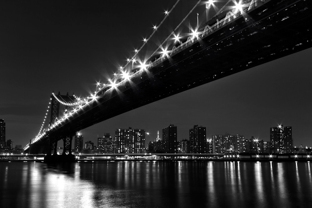 "Under the Manhattan Bridge" Black and white NYC skyline photograph