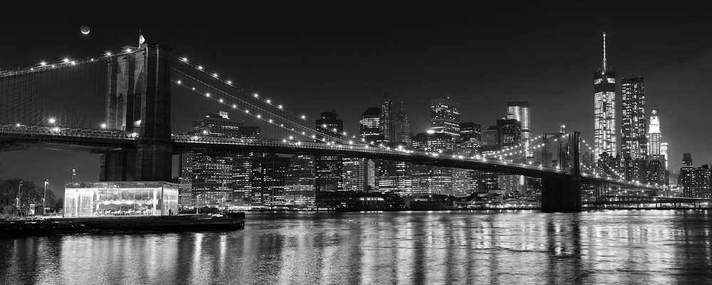 Brooklyn Bridge At Night Black And White New York City Skyline Photography