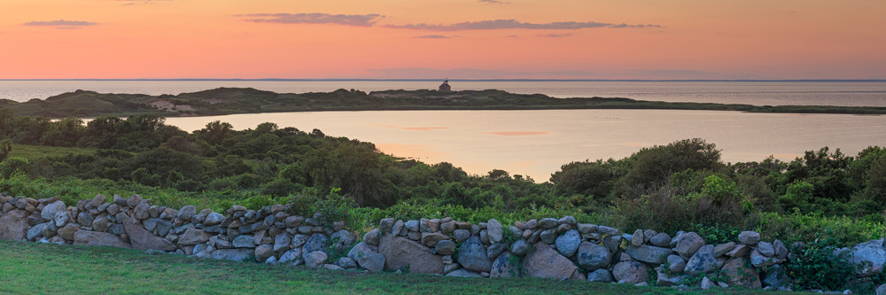 "Sachem Pond Summer Sunset" Block Island Rhode Island Panoramic Lighthouse Photograph