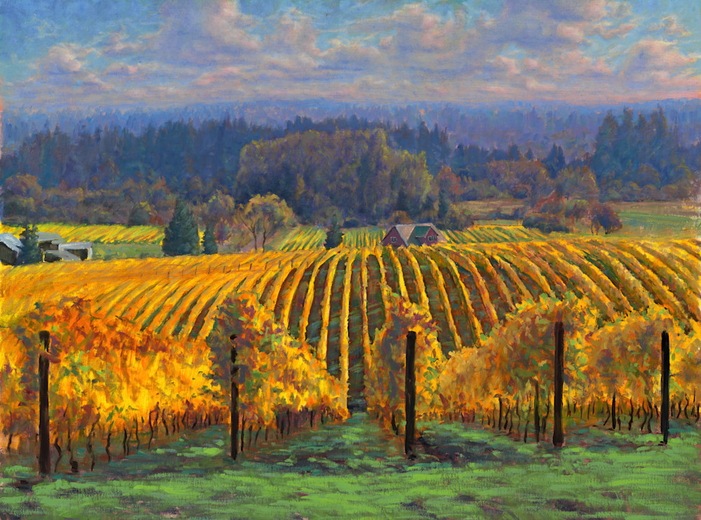 Sokol Blosser Vineyard in Dundee Oregon, landscape painting. Prints available on canvas or paper.