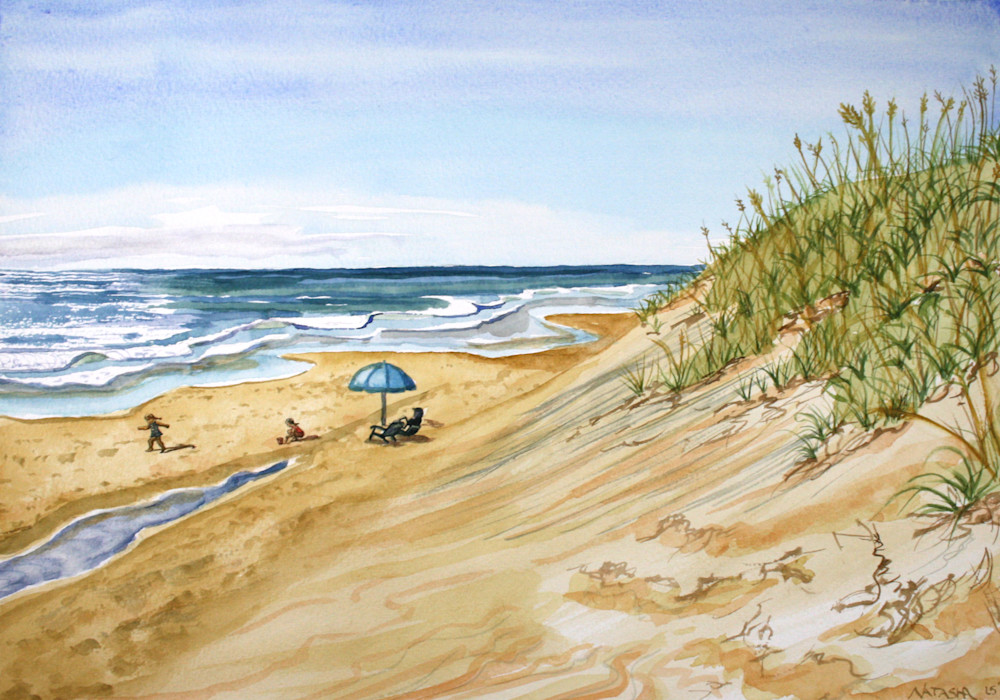 Beach Play Watercolor for Sale