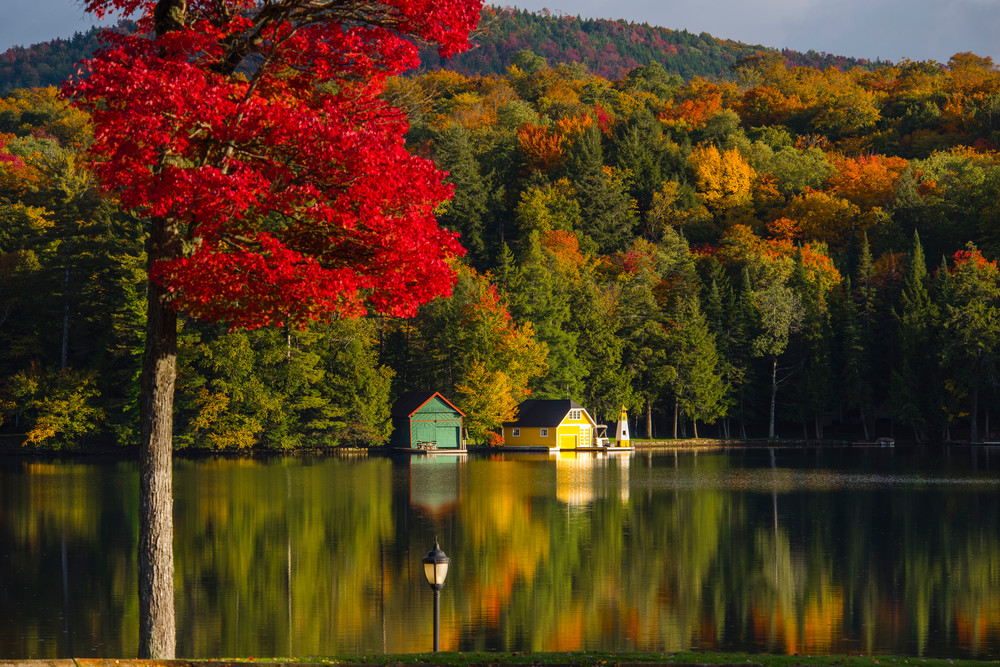 Yellow Boat House Old Forge Pond Fall