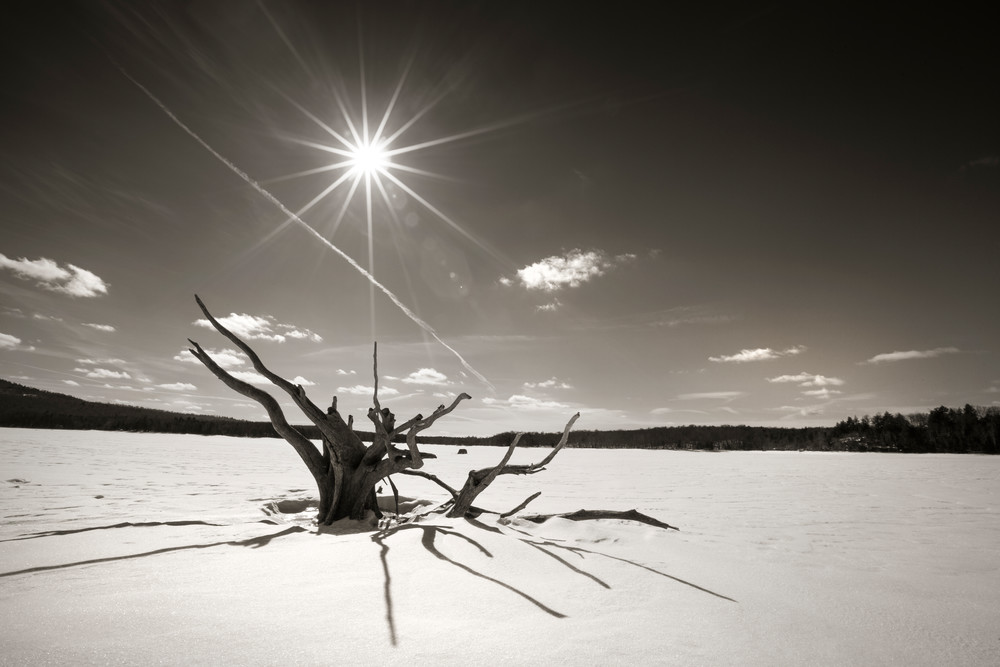 Frozen Stillwater Reservoir in the Adirondack mountains