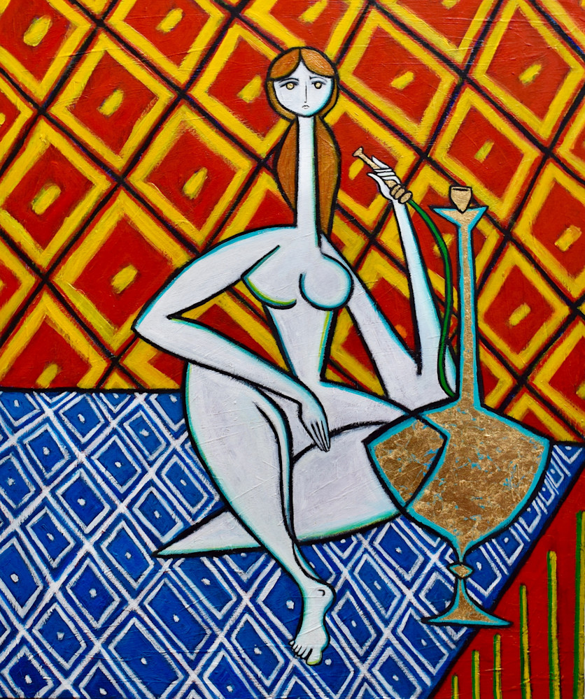 Odalisque with Golden Hookah Painting by Wet Paint NYC Artist Paul Zepeda