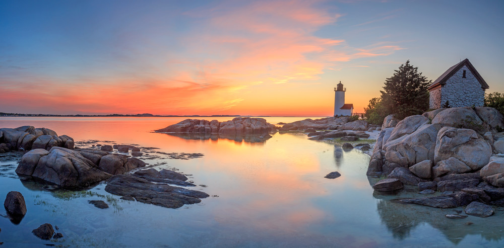"Annisquam Sunset Panorama II" Fine Art Gloucester MA Lighthouse Panoramic Photography