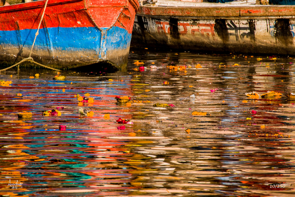 Colorful reflection on Ghanges river, Varanasi