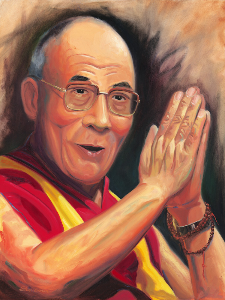 Portrait painting of the 14th Dalai Lama of Tibet by Steve Simon