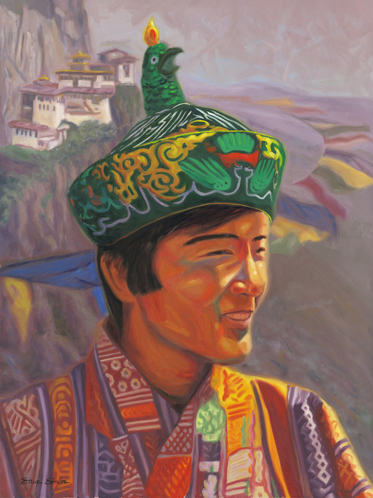 Oil painting portrait of Bhutan's Fourth Dragon King Jigme Singye Wangchuck by Steve Simon