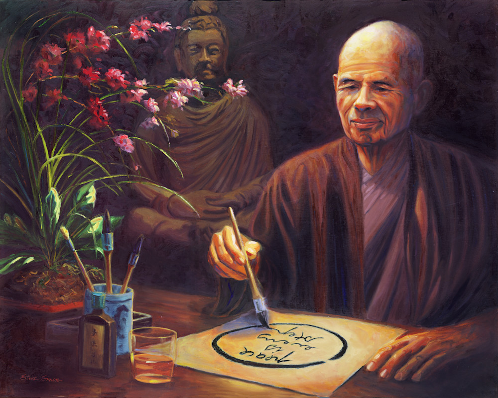 Thich Nhat Hanh Portrait Painting by Steve Simon