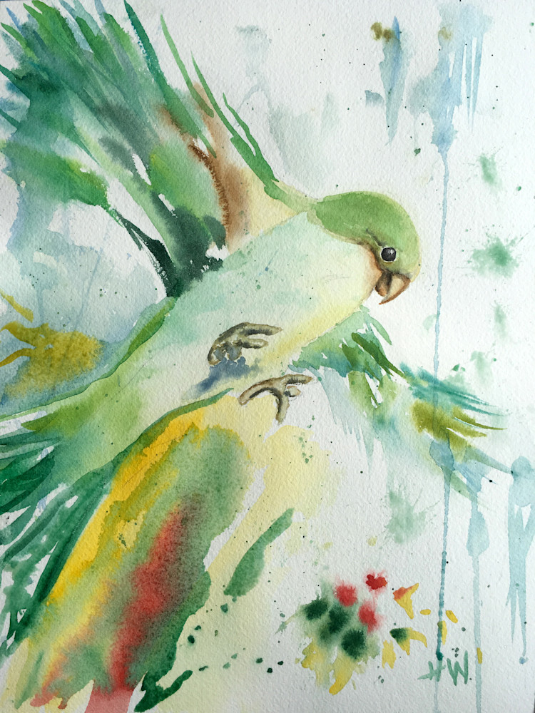 Parakeet watercolor painting for sale