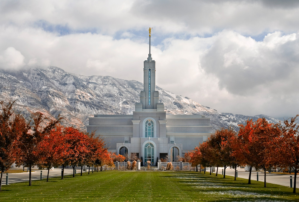 Mt. Timpanogos Temple - Fall Red Trees