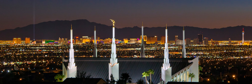 Las Vegas Temple - Night Skyline Wide Panoramic