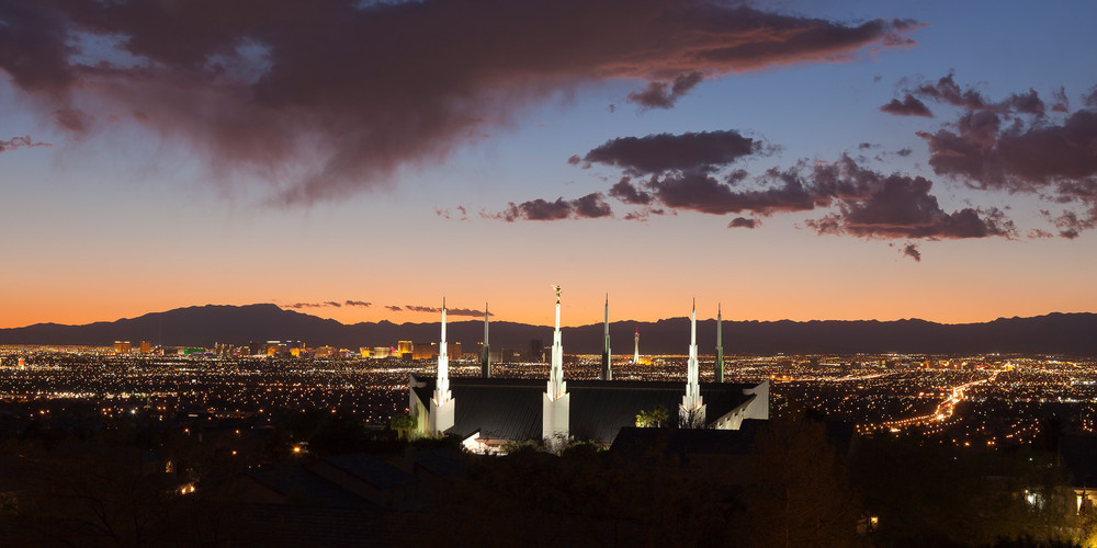 Las Vegas Temple - Night Skyline Panoramic