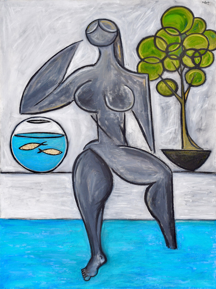 Poolside with Goldfish Painting by Wet Paint NYC Artist Paul Zepeda